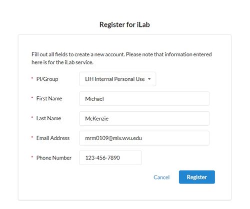 Example of the registration form